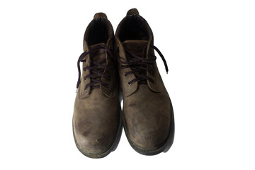 Safety shoes brown isolated with path.