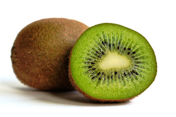 Closeup of kiwi on a white background