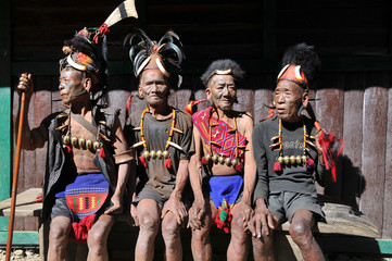 Warriors of a  tribe of Konyak headhunters in the Nagaland state, India,  © robnaw