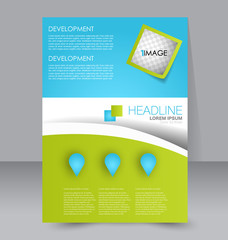 Abstract flyer design background. Brochure template. To be used for magazine cover, business mockup, education, presentation, report.  Blue and green color.