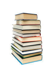 large stack of different books isolated on white background