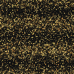 Gold confetti. Scatter horizontal lines on black background. Vector illustration.