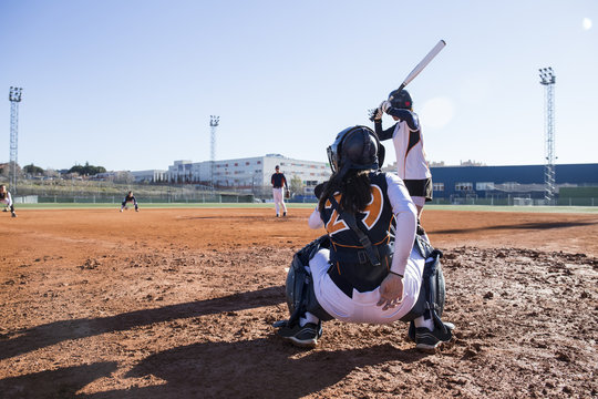 Baseball players during a baseball game