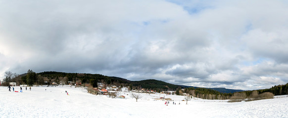 360-degree view of snowy field, winter day