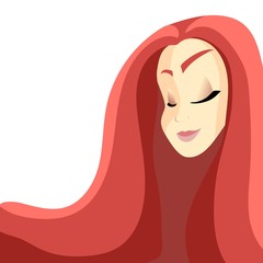 beautiful girl drawn in a cartoon style with developing hair on a white background isolation, suitable for use in the booklets leaflets, advertisements for beauty salons hairdressers stylists