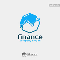 octagonal finance logo. modern eye catching logo with blue color