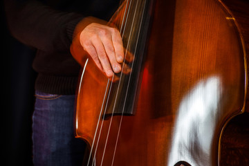 Classical double-bass instrument close-up view