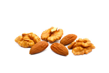 Almond and walnut isolated on white background