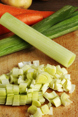 chopped leeks close up