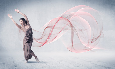 Fototapeta na wymiar Dancing ballet performance artist with abstract swirl