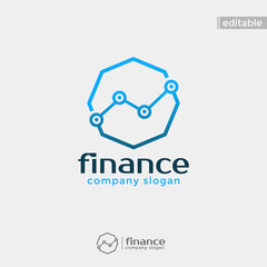 octagonal finance logo. modern eye catching logo with blue color
