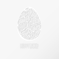 Greeting Easter Card with egg with wave pattern. Cute Doodle sty