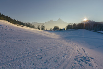 Sonnenuntergang Berchtesgadener Land mit Blick auf Watzmann