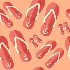 Beach slippers flat icon seamless pattern.