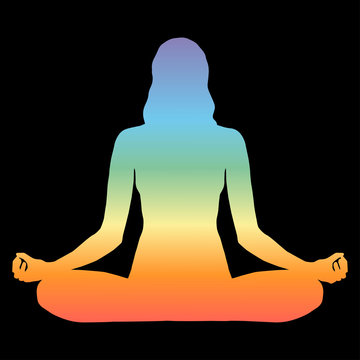 Meditation Yoga Woman Spectrum Silhouette On Black Background