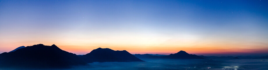 Mountain valley during sunrise. Natural summer landscape