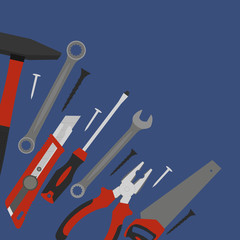 tools for construction and repair are located in the corner of the composition