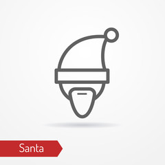 Santa Claus with beard or abstract person celebrating new year in festive hat. Man head isolated icon in line style with shadow. Holiday vector stock image.