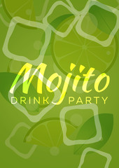 Mojito drink with ice. Green background. Vector illustration.
