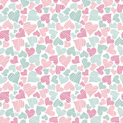 Seamless background with hearts for Valentines and invitation cards. Geometric ornament. Use for wallpaper, printing on the packaging paper, textiles.