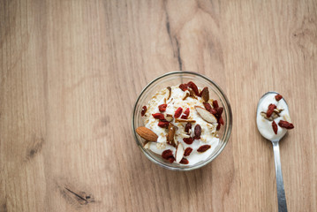 breakfast yogurt with almonds and goji