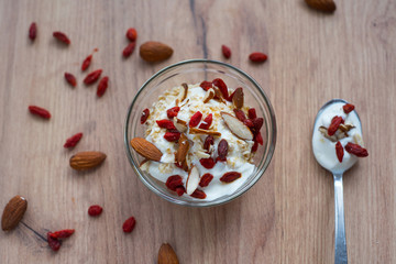 breakfast yogurt with almonds and goji