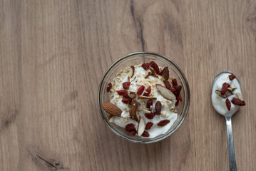 breakfast yogurt with almonds and goji