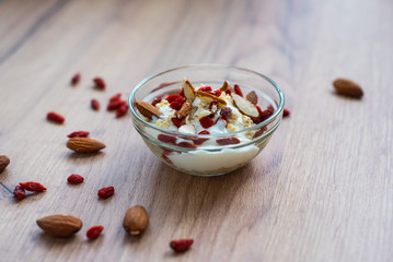 breakfast yogurt with almonds and goji