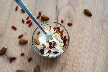 breakfast yogurt with almonds and goji
