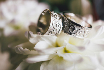 Silver wedding rings with the nice ornament