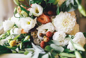 Colorful flowers in the wedding bouquet