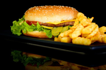 hamburger on black background