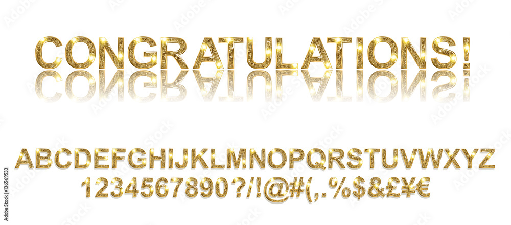 Wall mural congratulations. gold alphabetic fonts and numbers on a black background. vector illustration