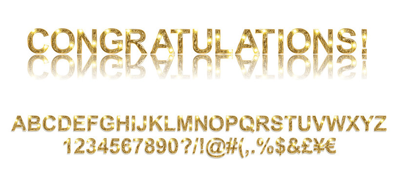 Congratulations. Gold alphabetic fonts and numbers on a black background. Vector illustration