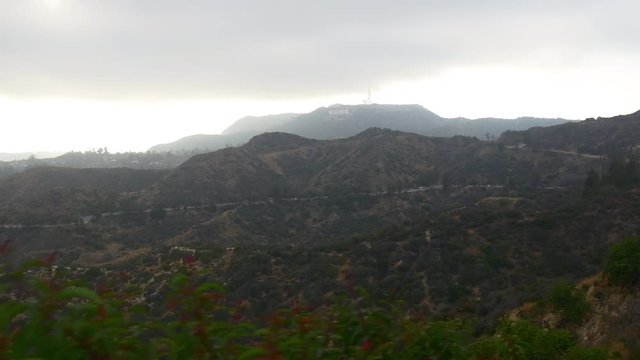 cloudy day los angeles famous hollywood hills walking panorama 4k usa
