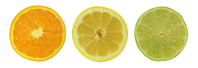 Fototapeta premium Citrus fruit. Orange, lemon, lime, grapefruit. Slices isolated