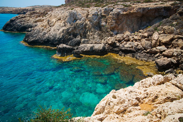 beautiful bay in light-blue Mediterranean of Cyprus