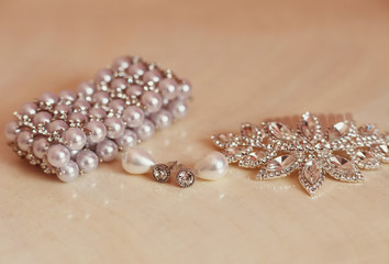 Precious set of jewelry with the pearls for a bride