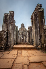 Fototapeta premium Bayon temple and laterite ruins in Angkor Thom,landmark in Siem Reap, Cambodia. Angkor wat inscribed on the UNESCO World Heritage List in 1992