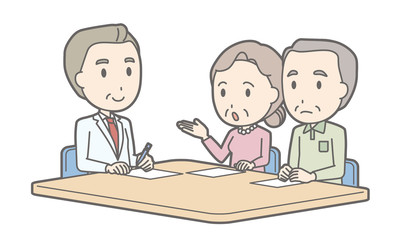 Illustration that an elderly couple receiving counseling by a ma