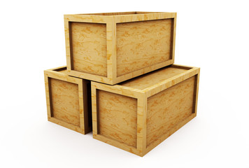 Wooden crate 3d illustration isolated on white background