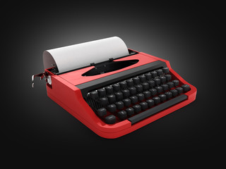 Typewriter with sheet of paper on black gradient background 3d