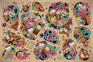 Fototapeta na wymiar Colorful vector doodle cartoon set of ice-cream objects