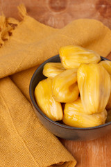 Tropical fruit Jackfruit (jakfruit, jack, jak) in bowl. Selective focus © jantima