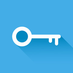 Key Icon vector illustration in flat style isolated on blue background. Unlock symbol for web site design, logo, app, ui.
