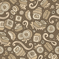 Cartoon cute hand drawn Japan food seamless pattern