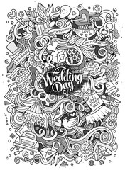Cartoon cute doodles hand drawn wedding illustration