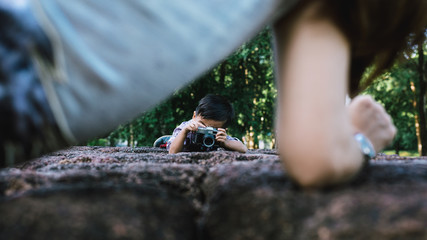 Family Happiness time,son and mother Selfie Photo,joy joyful Concept.
