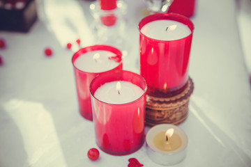 Burning red candles. Valentine's Day