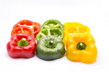 Fresh sweet pepper slice,Capsicum cut glasses isolate on white b